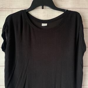 Tresics Black Blouse Boho Tunic Short Cap Sleeves Lightweight Flowy Size Small
